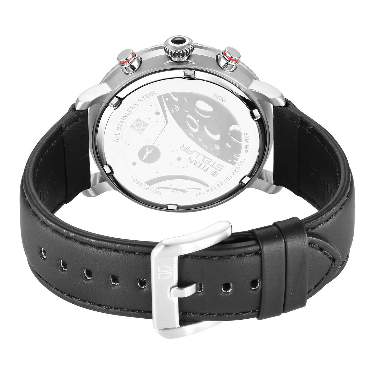 Titan Stellar Quartz Multifunction Black Dial Leather Strap Watch for Men