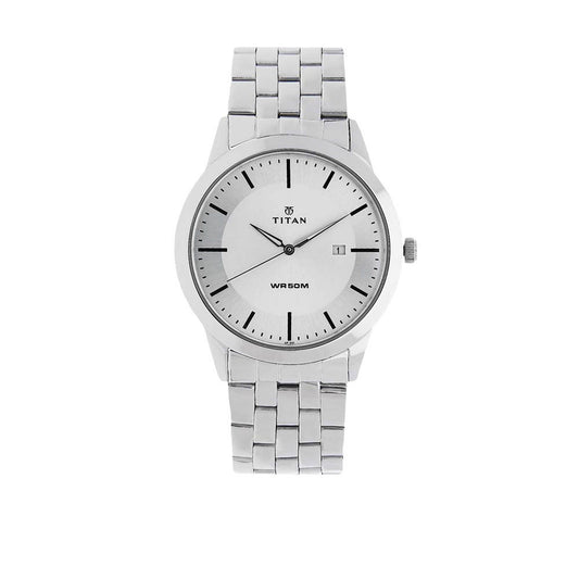 Titan Quartz Analog with Date White Dial Stainless Steel Strap Watch for Men