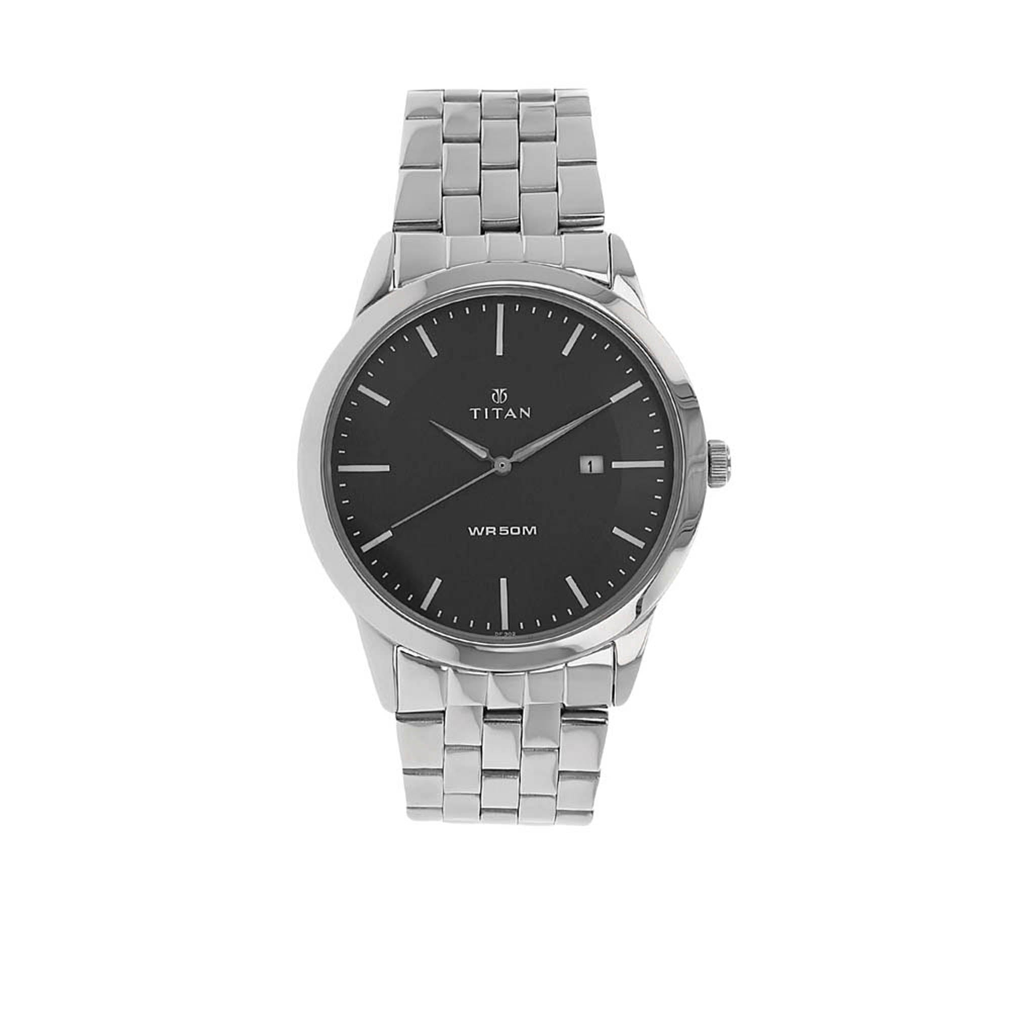 Titan Quartz Analog with Date Anthracite Dial Stainless Steel Strap Watch for Men