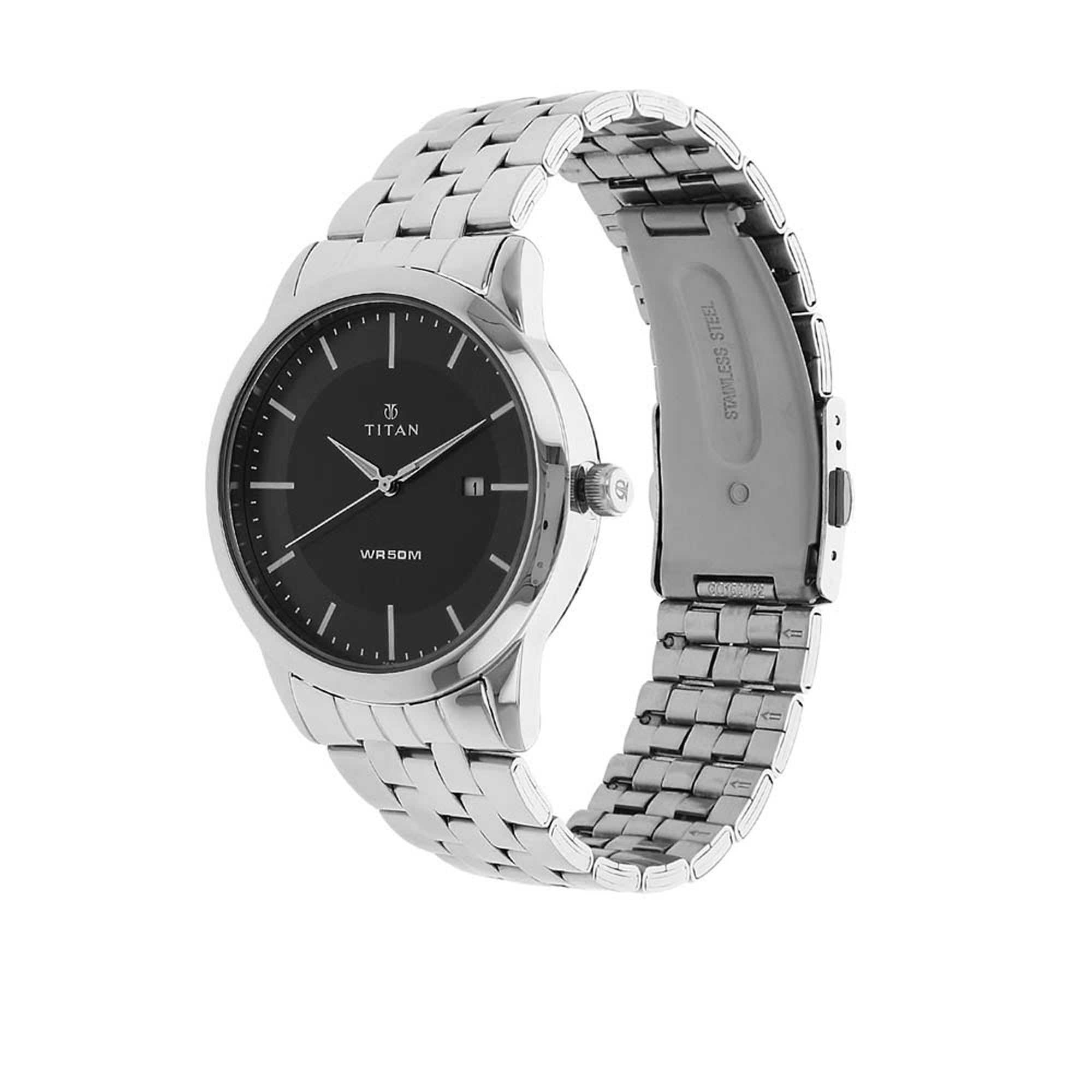 Titan Quartz Analog with Date Anthracite Dial Stainless Steel Strap Watch for Men