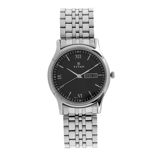 Titan Karishma Black Dial Analog with Day and Date Stainless Steel Strap watch for Men