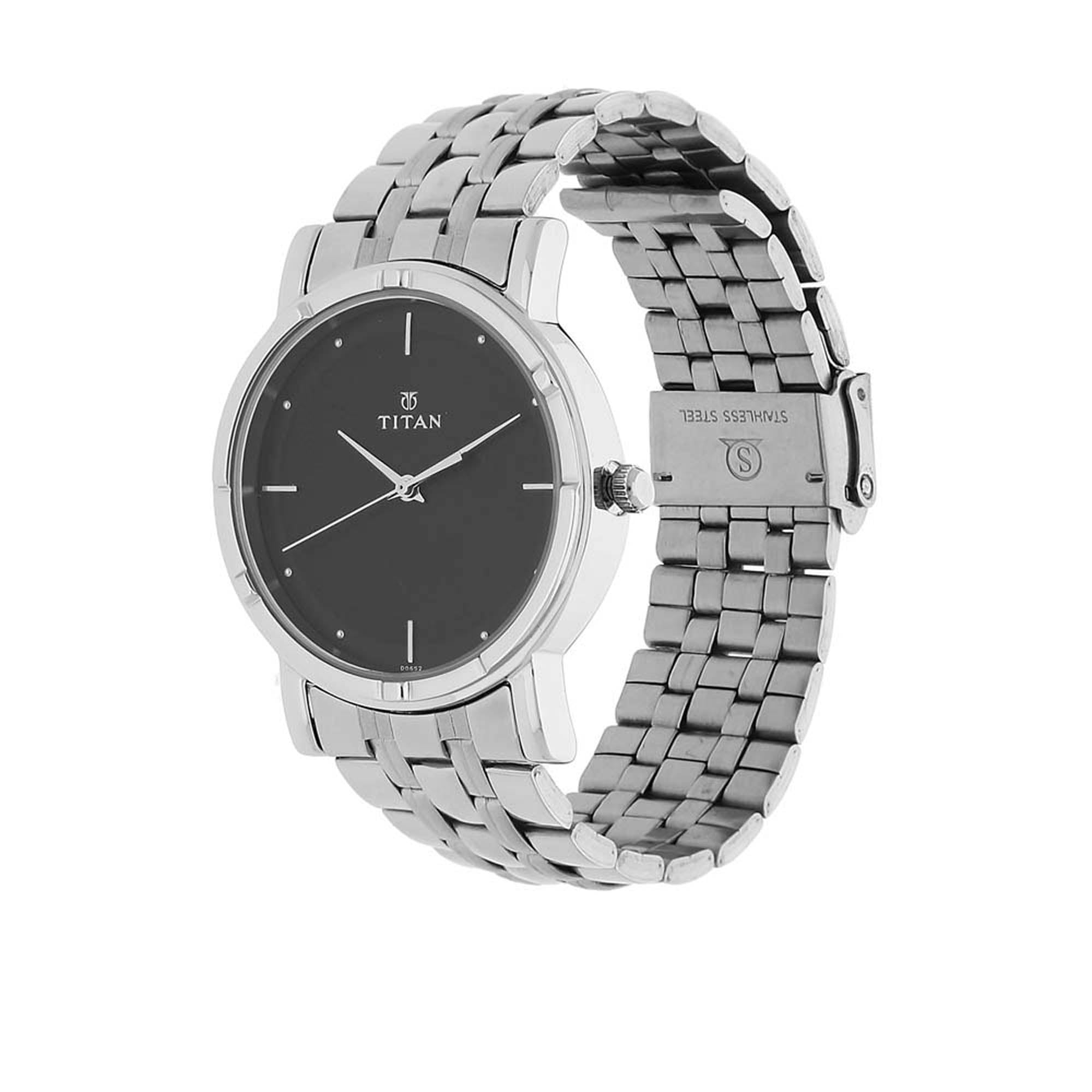 Titan Quartz Analog Black Dial Stainless Steel Strap Watch for Men