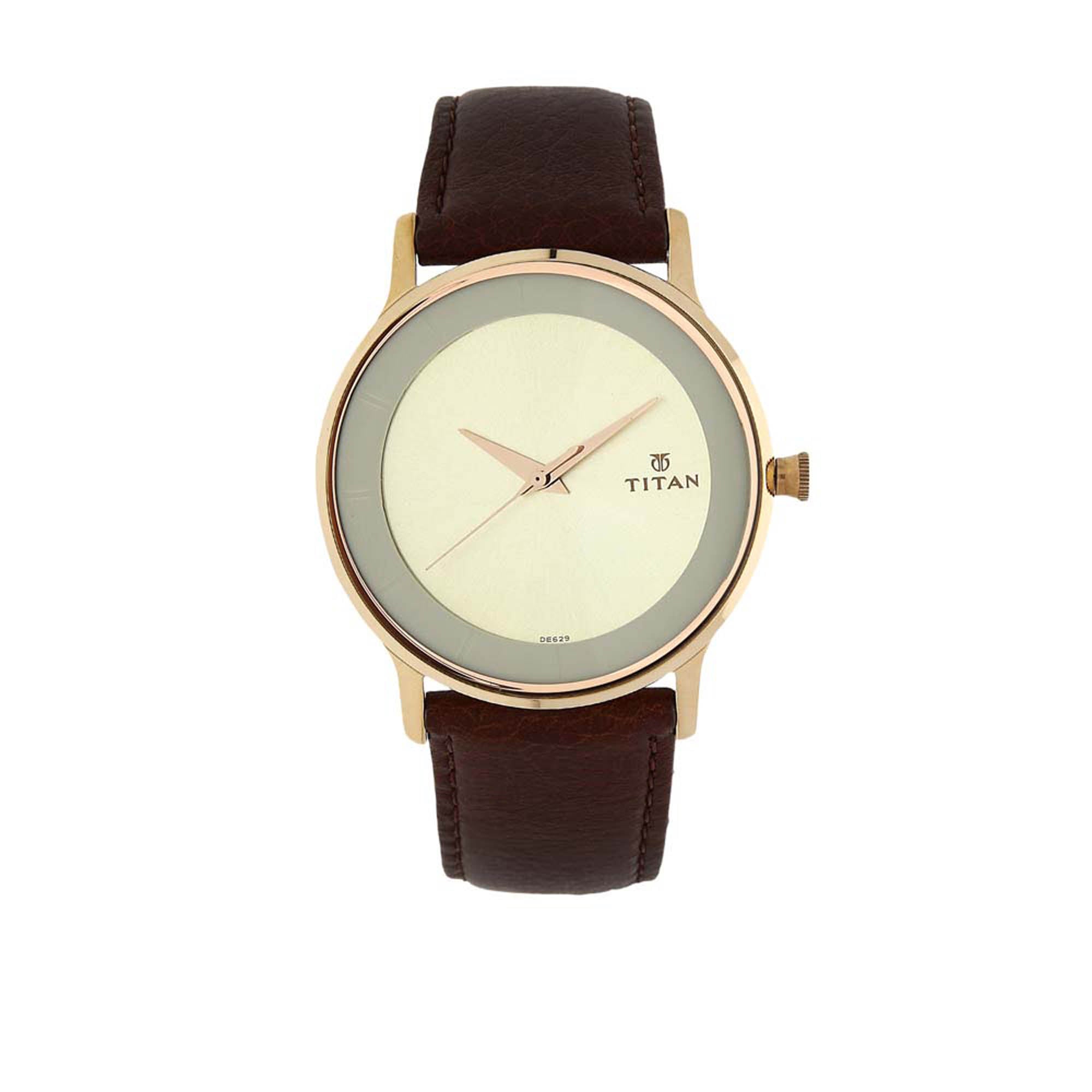 Titan Champagne Dial Analog Leather Strap watch for Men