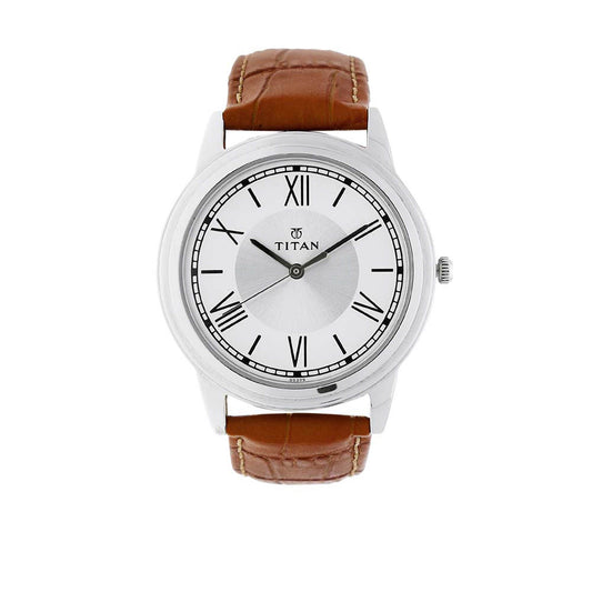 Titan Karishma Silver Dial Analog Leather Strap watch for Men