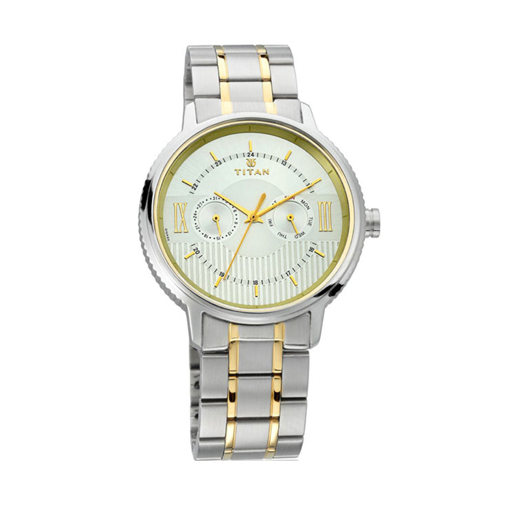 Titan Regalia Baron Silver Dial Analog with Day and Date Stainless Steel Strap watch for Men