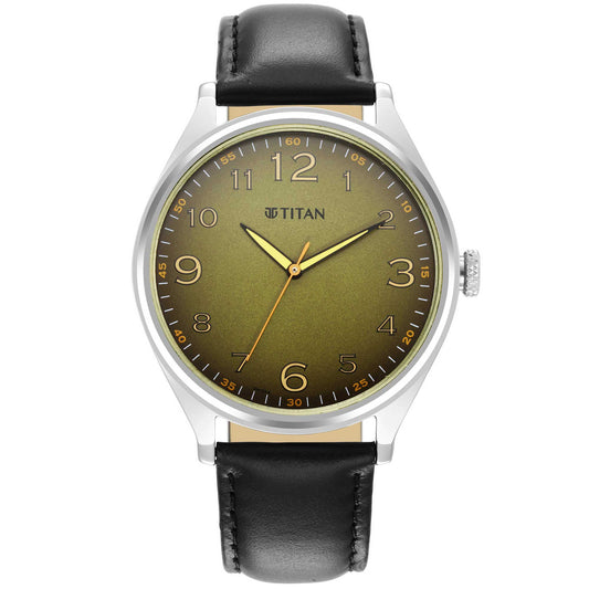 Titan Trendsetters Green Dial Analog Leather Strap Watch for Men