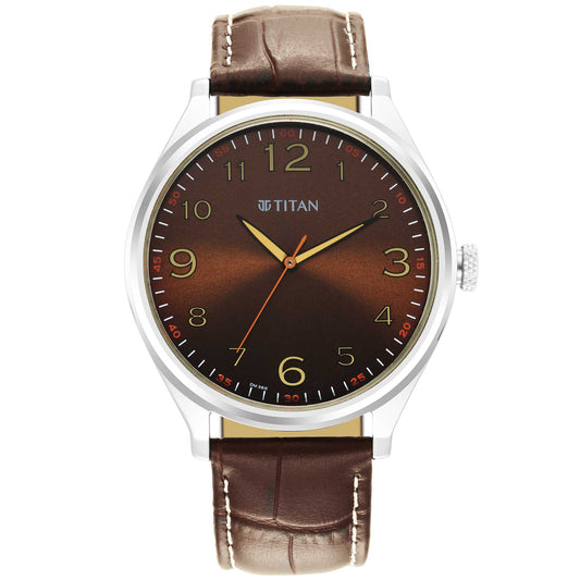 Titan Trendsetters Dark Brown Dial Analog Leather Strap watch for Men