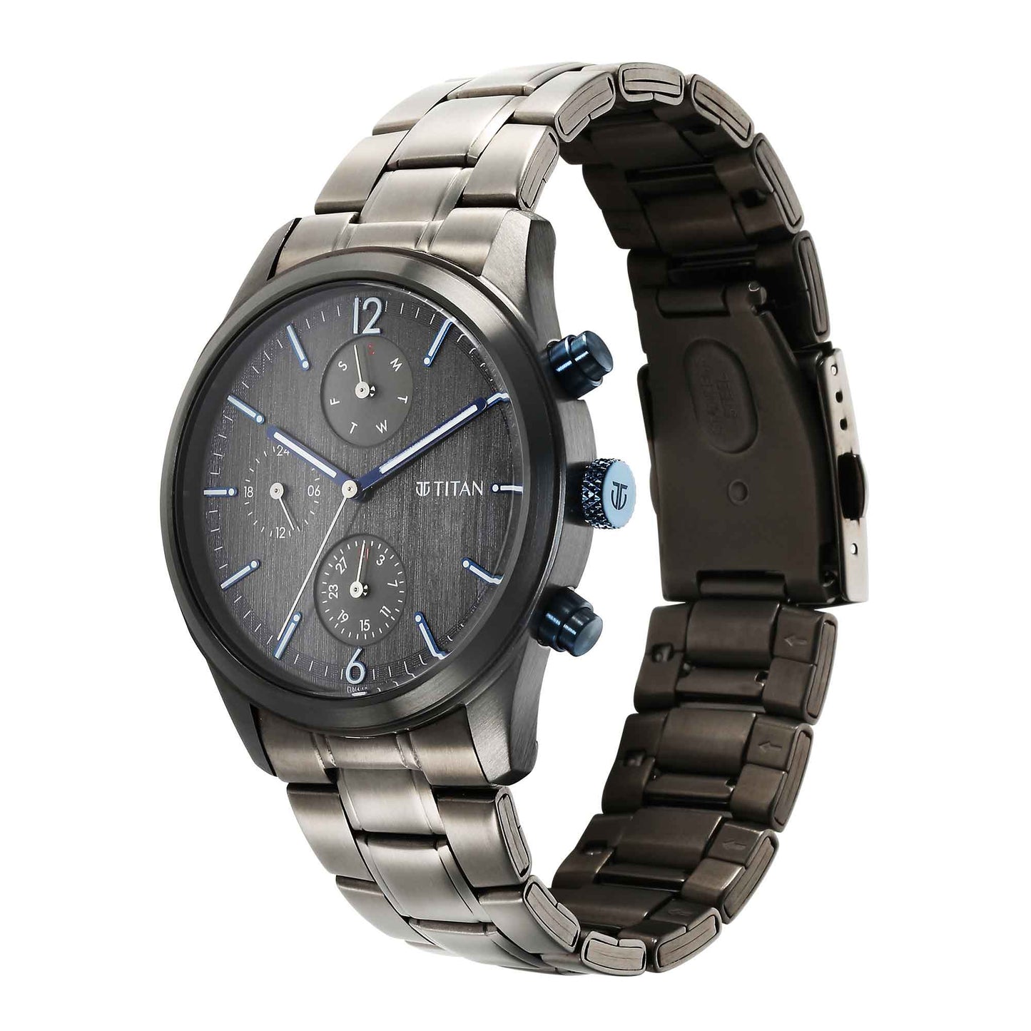 Titan Neo Splash Quartz Multifunction Anthracite Dial Stainless Steel Strap Watch for Men