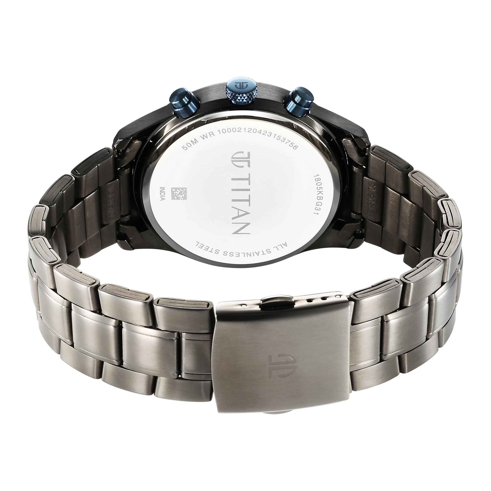 Titan Neo Splash Quartz Multifunction Anthracite Dial Stainless Steel Strap Watch for Men