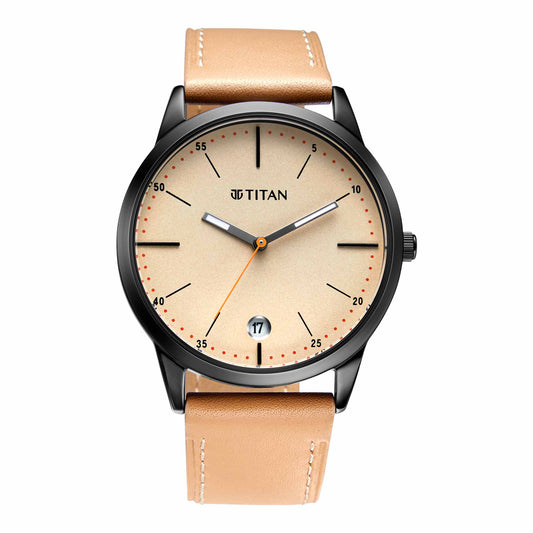 Titan Elmnt Off White Dial Analog Leather Strap watch for Men