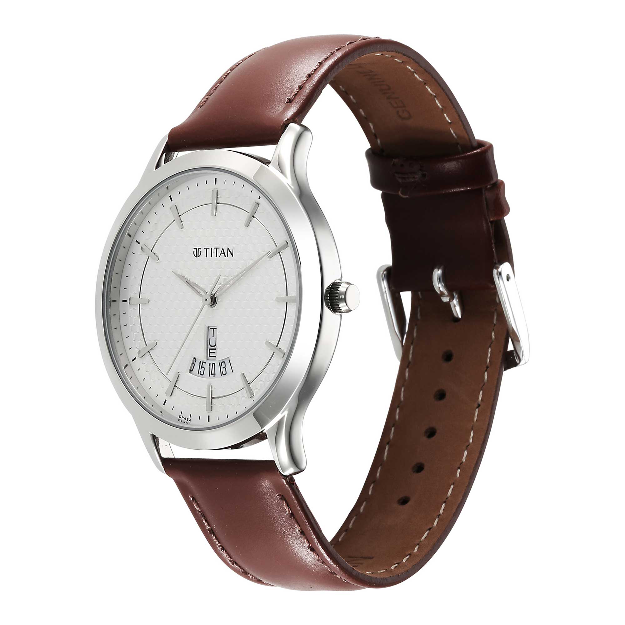 Titan Karishma Quartz Analog Silver Dial Leather Strap Watch for Men