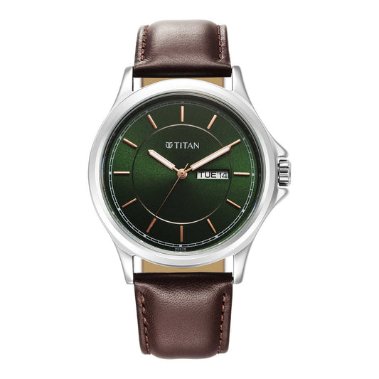 Titan Urban Green Dial Analog Leather Strap Watch for Men