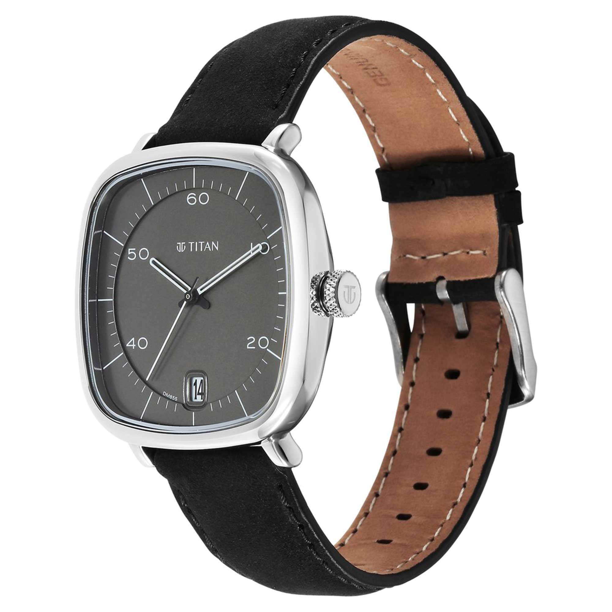 Titan Neo Curve Quartz Analog Anthracite Dial Black Leather Strap Watch for Men