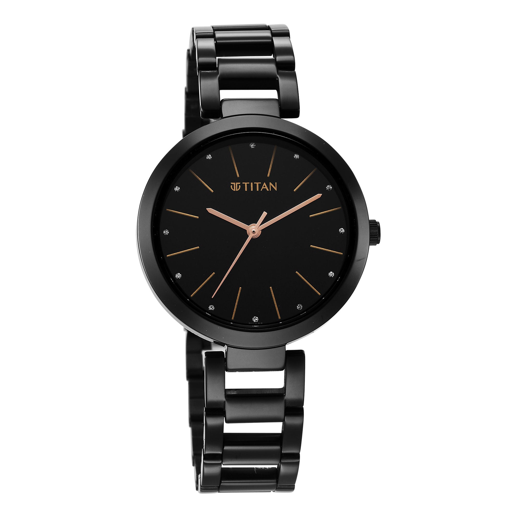 Workwear watch with black dial & black metal strap sales