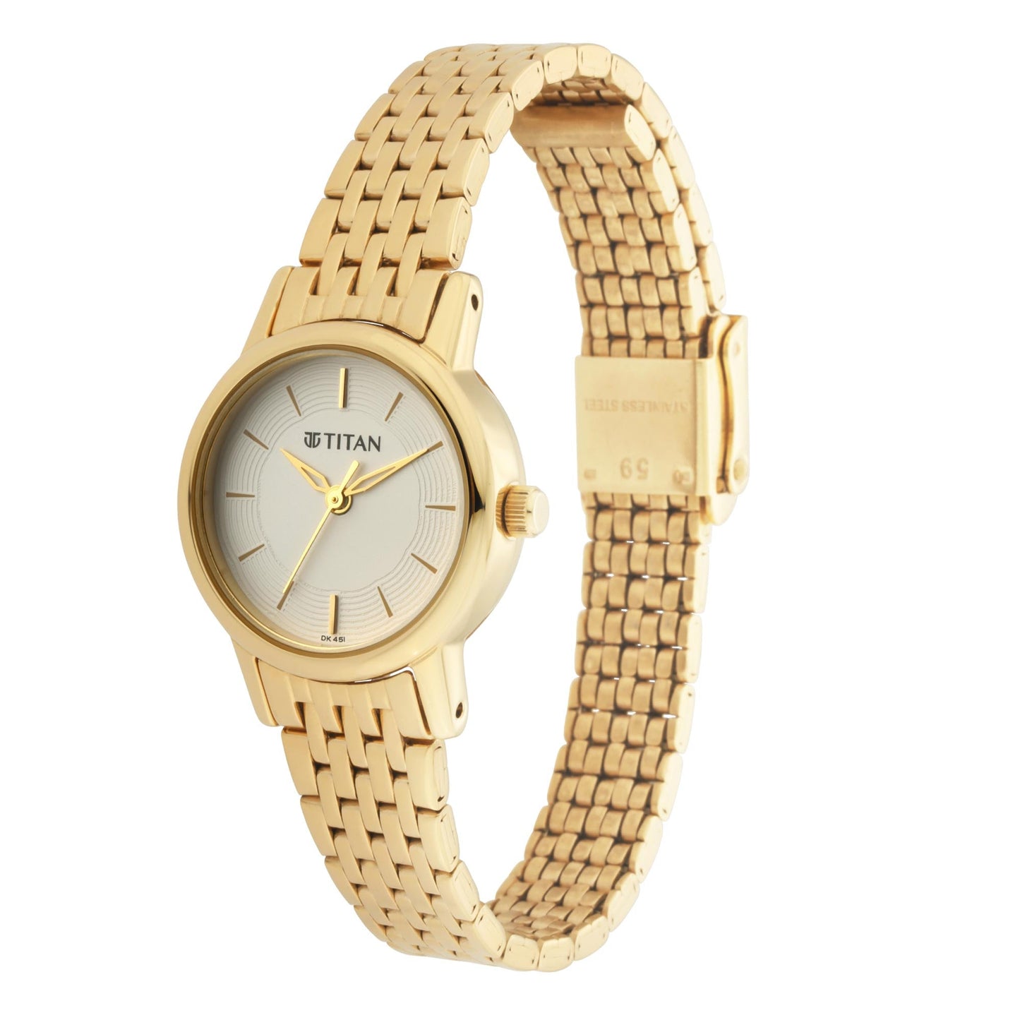 Titan Quartz Analog White Dial Metal Strap Watch for Women