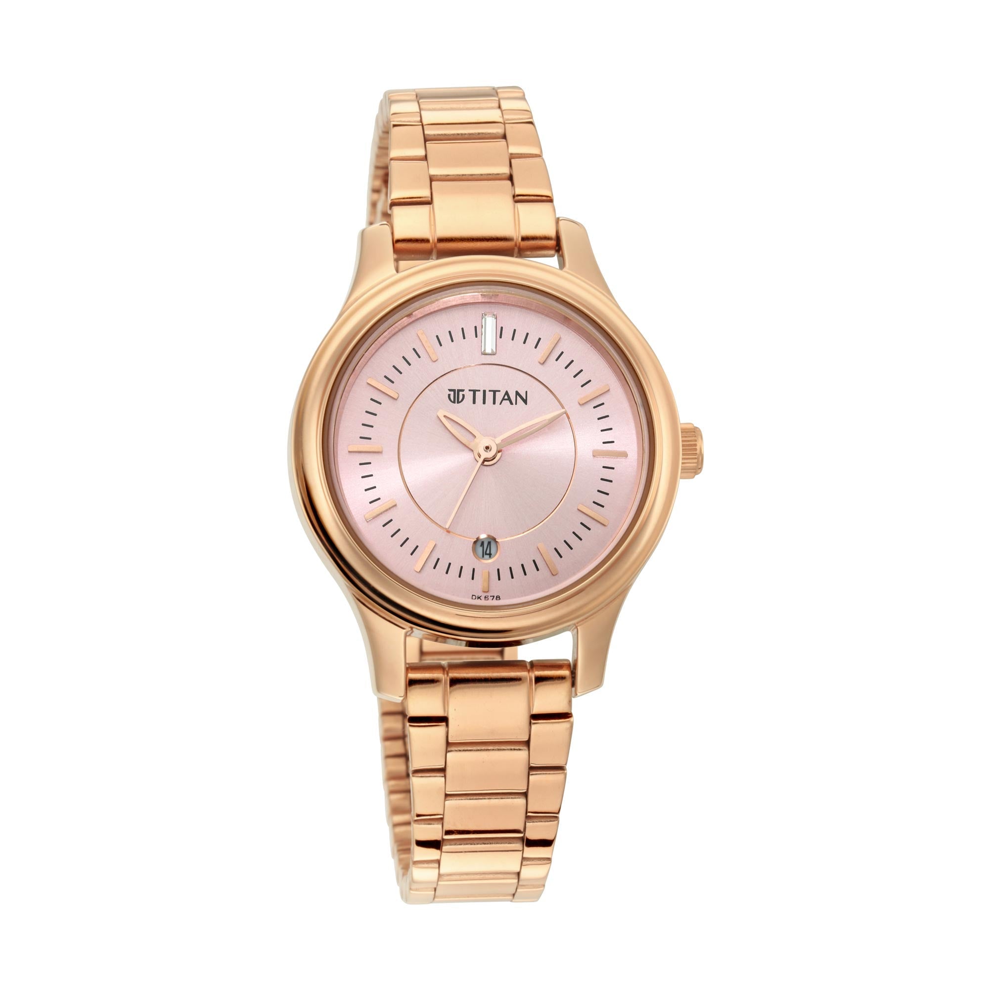 Titan Quartz Analog with Date Rose Gold Dial Metal Strap Watch for Women