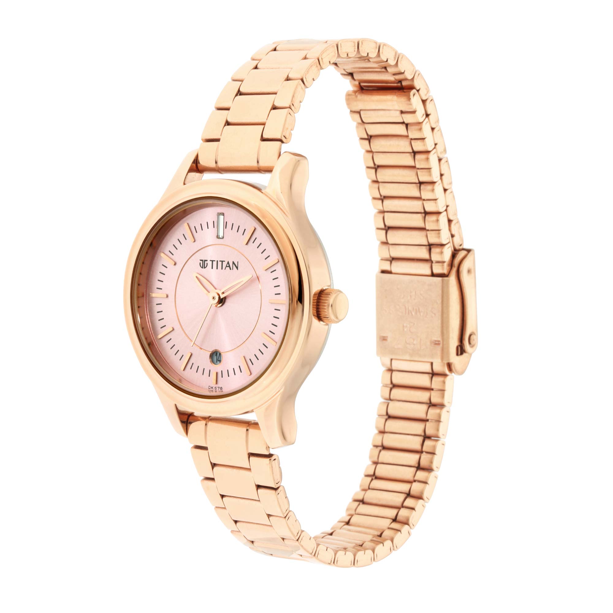 Titan Quartz Analog with Date Rose Gold Dial Metal Strap Watch for Women