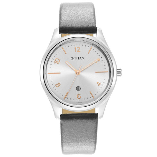 Titan Trendsetters Silver White Dial Analog Leather Strap Watch for Women