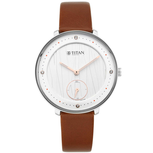 Quartz Watch- Analog Workwear Watch for women with Silver White Dial & Leather Strap