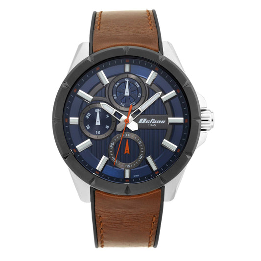 Titan Quartz Multifunction Blue Dial Leather Strap Watch for Men