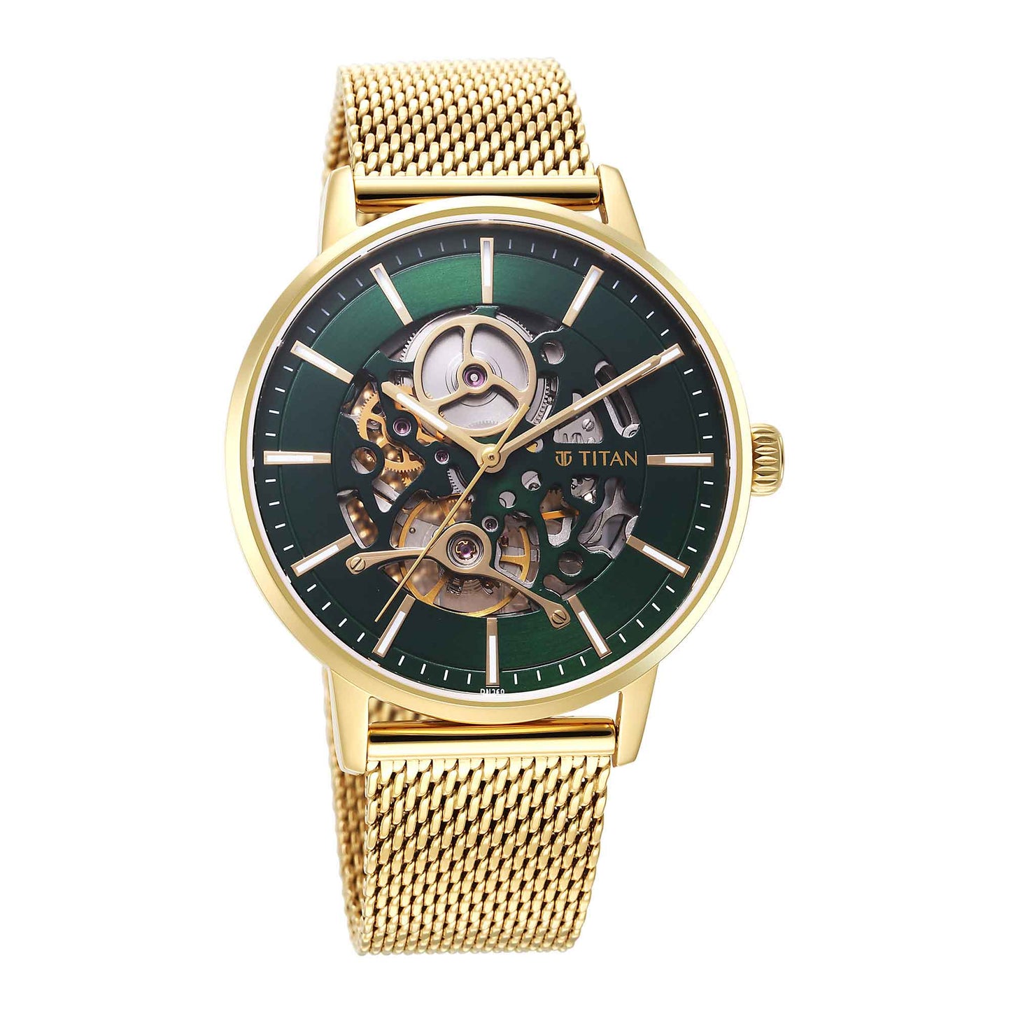 Titan Mechanical Slimline Green Dial Mechanical Stainless Steel Strap watch for Men